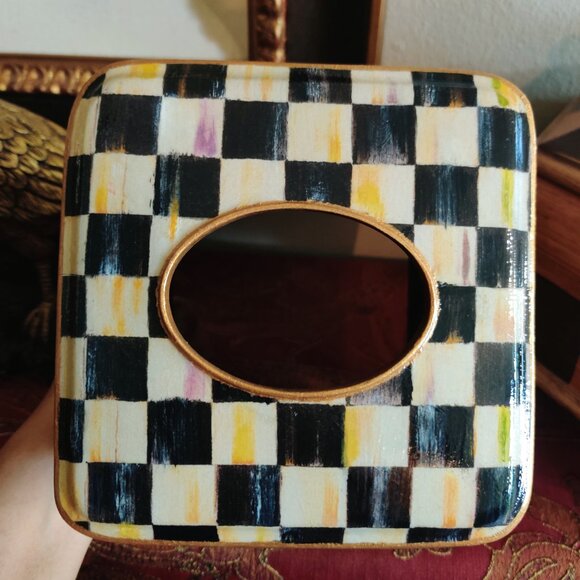 Tissue Box Cover Holder Courtly Check Whimsical Designer Inspired Heavy Decor - Picture 3 of 8